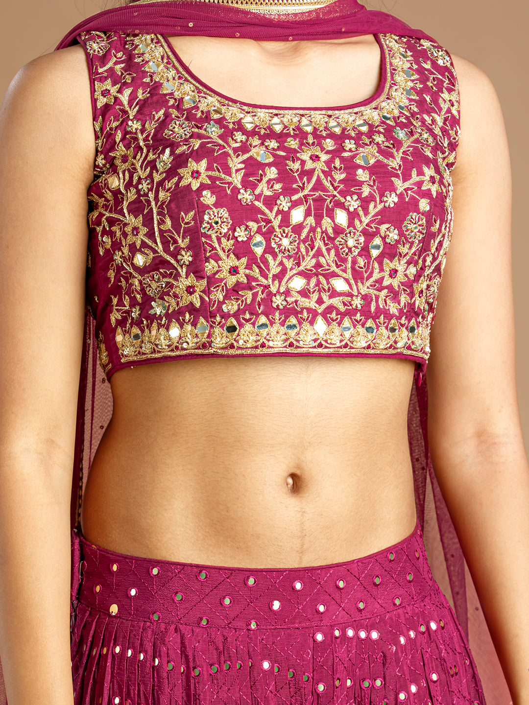 Red Sharara Set With Cropped Blouse