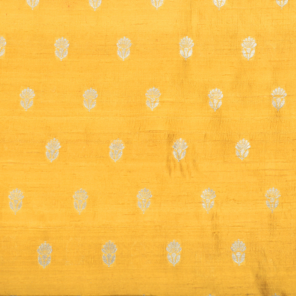 Mustard Yellow  Hand-woven Banarasi Brocade Raw Silk With Light Gold Zari