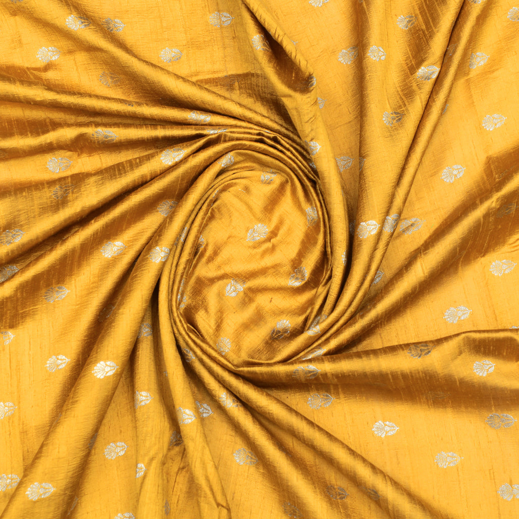 Mustard Yellow  Hand-woven Banarasi Brocade Raw Silk With Light Gold Zari