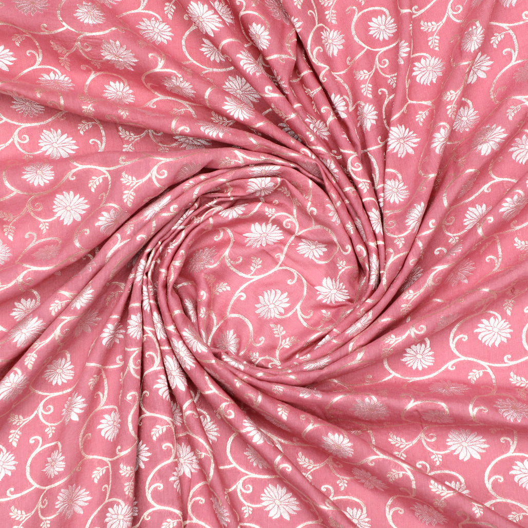 Onion Pink Hand-woven Banarasi Brocade Pure Soft Silk With Light Gold Zari
