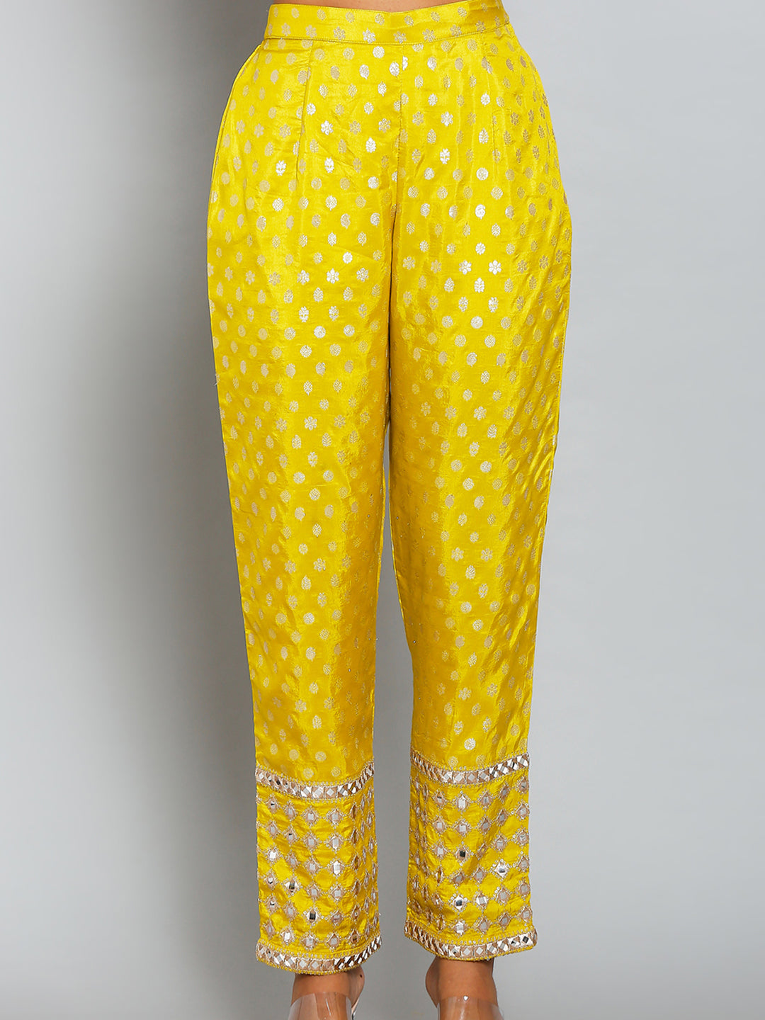 Yellow Pant & Crop Top Set With Matching Jacket