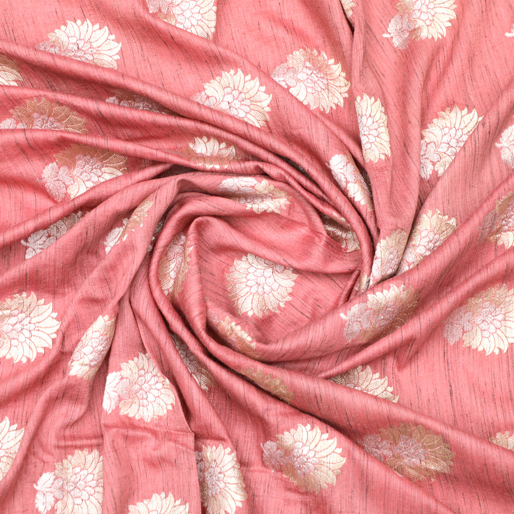 Peach Hand-woven Banarasi Brocade Pure Khadi Silk With Silver & Light   Gold Zari