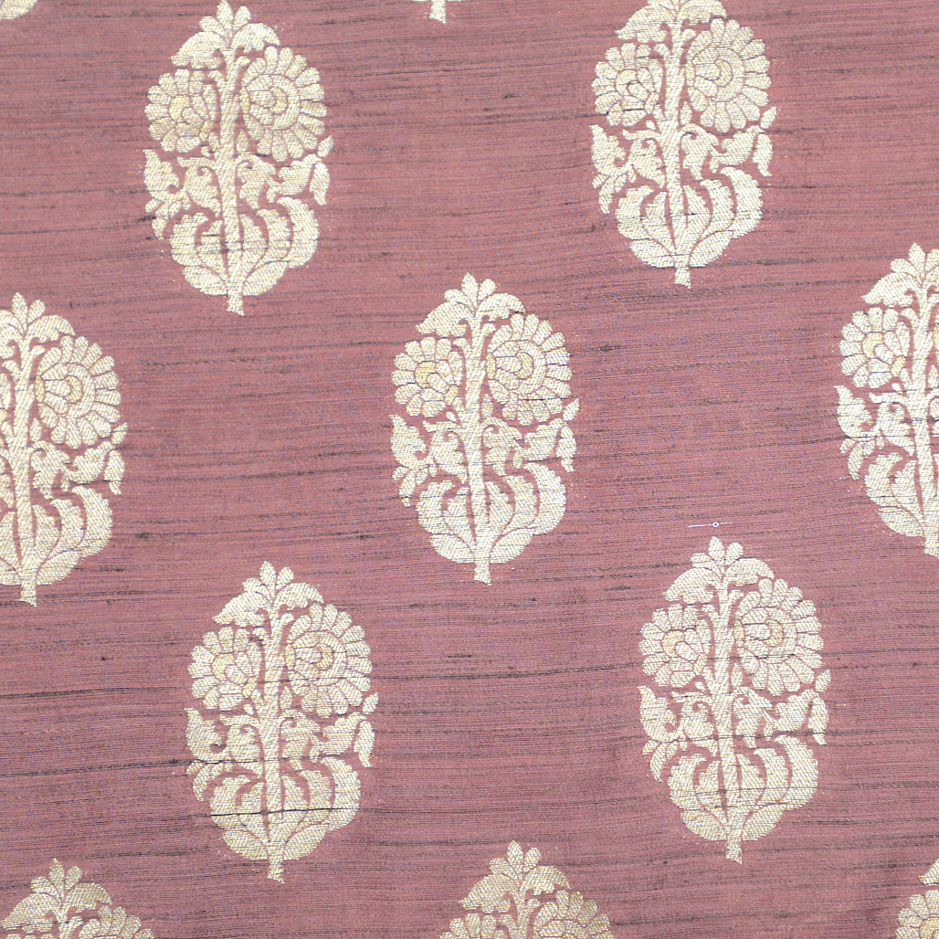 Dusty Pink Hand-woven Banarasi Brocade Pure Khadi Silk Light Gold Zari