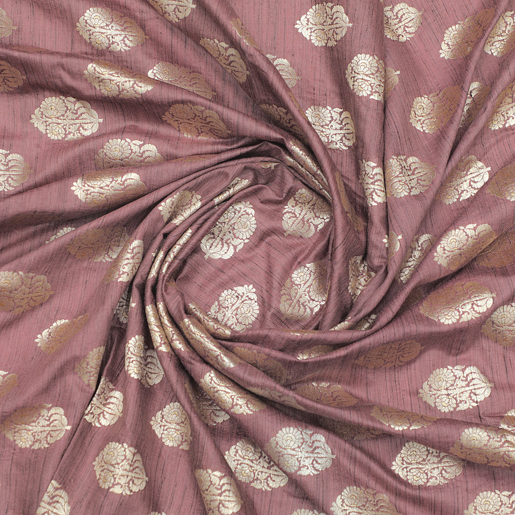 Dusty Pink Hand-woven Banarasi Brocade Pure Khadi Silk Light Gold Zari
