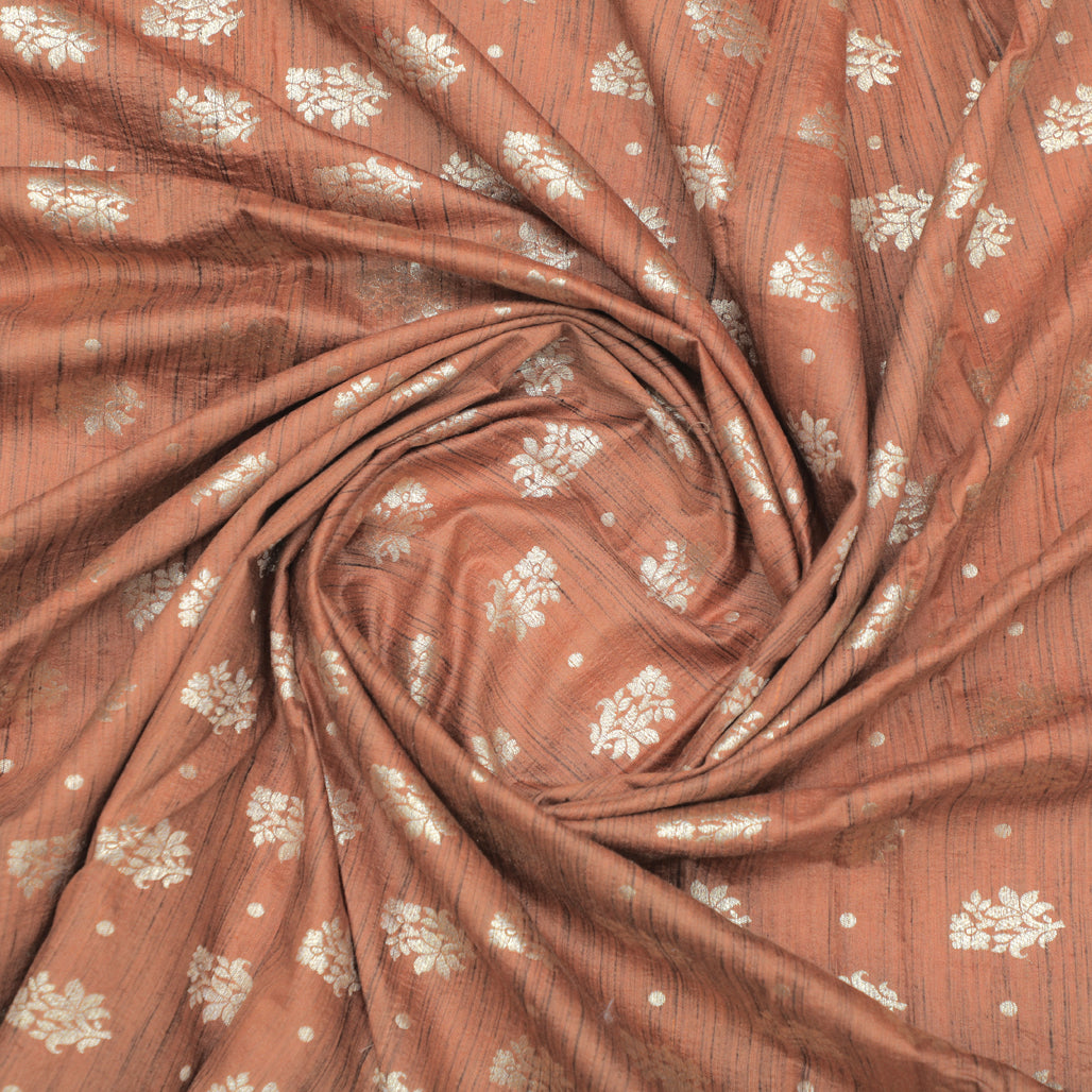 Rust Hand-woven Banarasi Brocade Pure Khadi Silk With Light Gold Zari