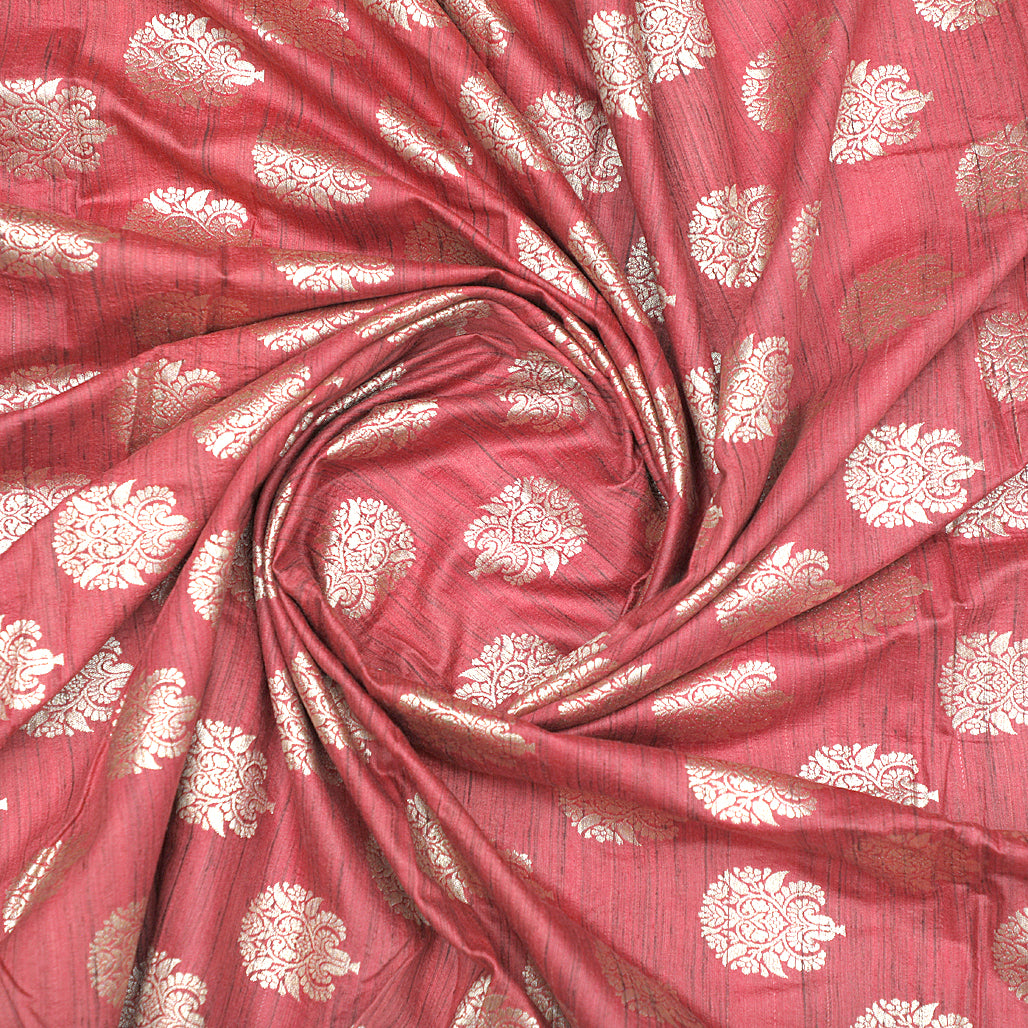 Dusty Pink Hand-woven Banarasi Brocade Pure Khadi Silk With Light Gold Zari