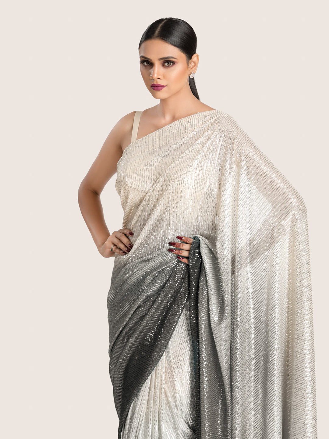 Black Shaded Sequins Saree With Blouse Fabric