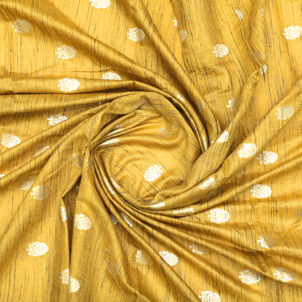 Mustard Yellow Hand-woven Banarasi Brocade Pure Khadi Silk With Light Gold Zari