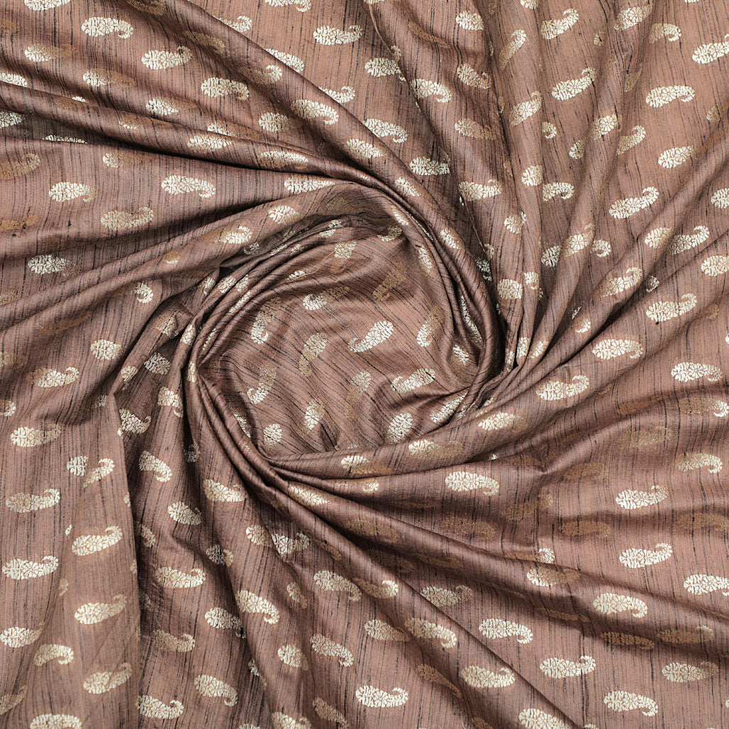 Light Brown Hand-woven Banarasi Brocade Pure Khadi Silk With Light Gold Zari