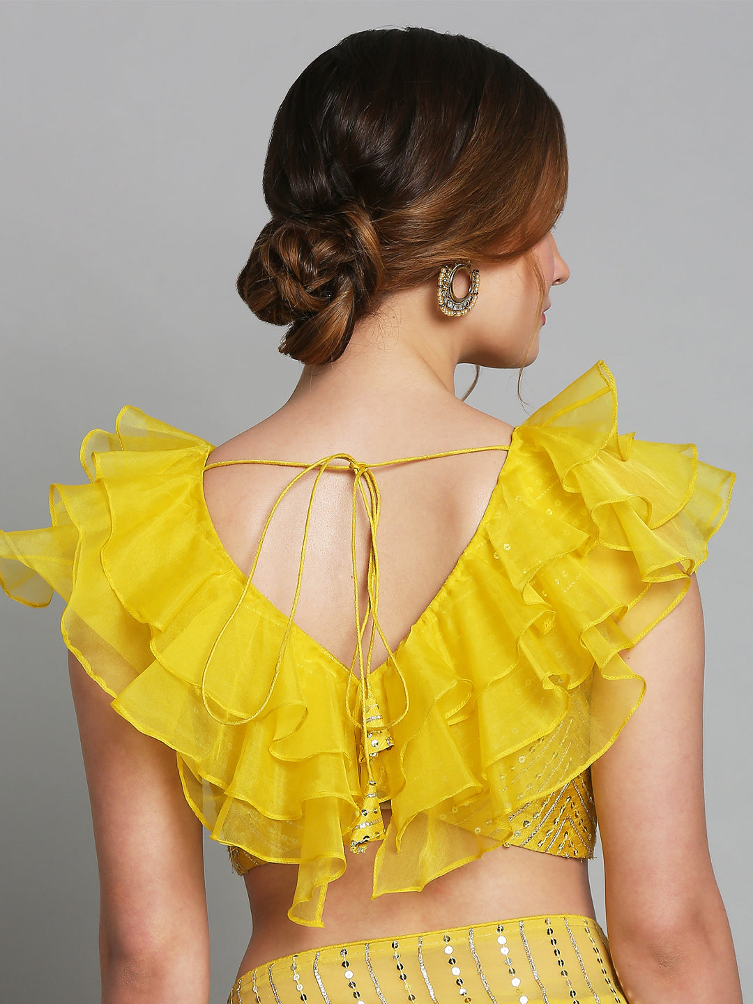 Yellow Silk Ruffle Blouse – Tirumala Designers - Main Image