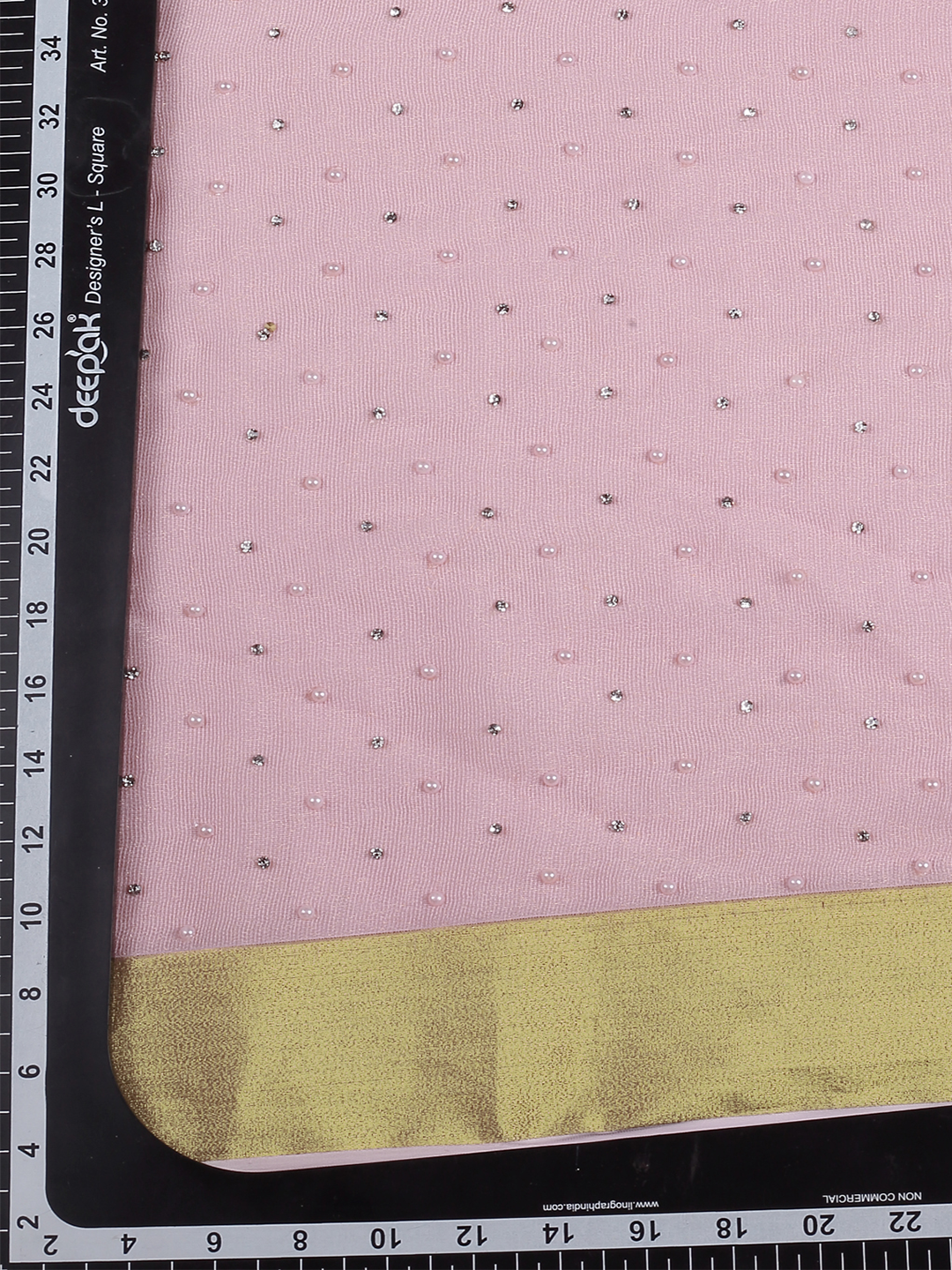 Baby Pink Jute Georgette Fabric With Stone & Pearl Work