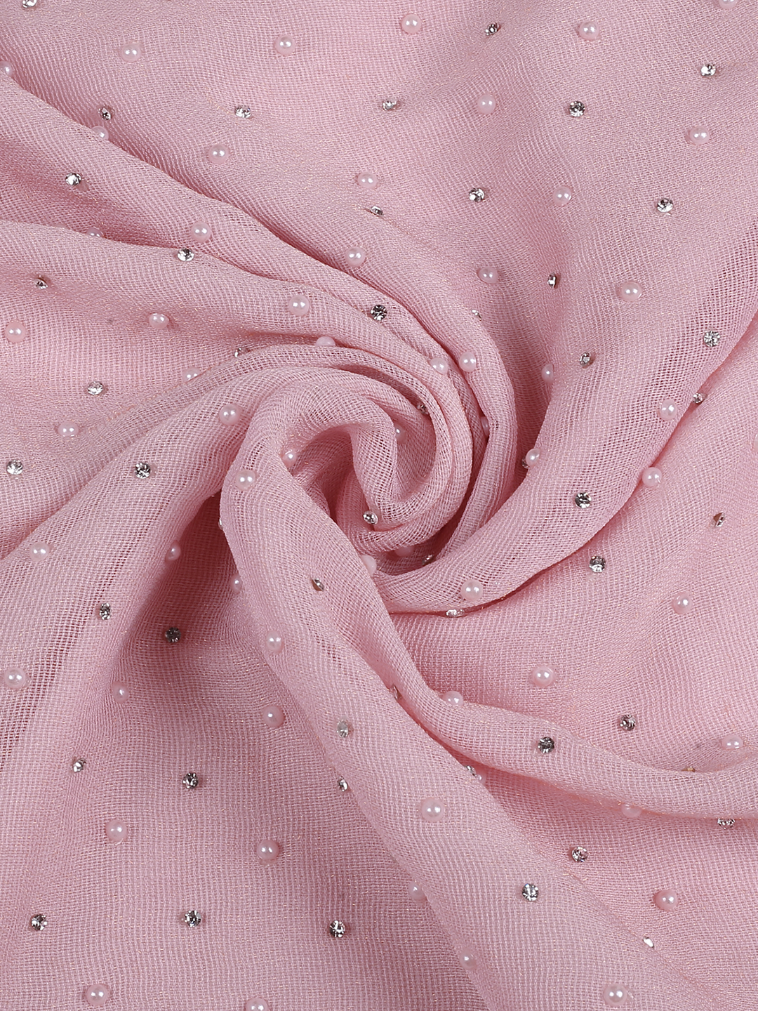 Baby Pink Jute Georgette Fabric With Stone & Pearl Work