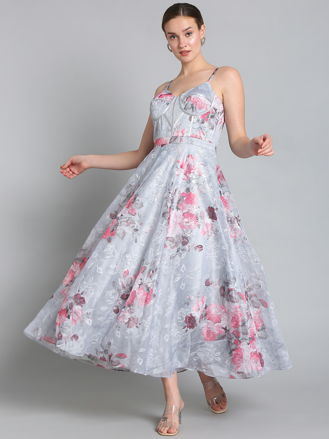 Buy BInfinite Pink Floral Pattern Chiffon Tiered Dress Online  Aza  Fashions
