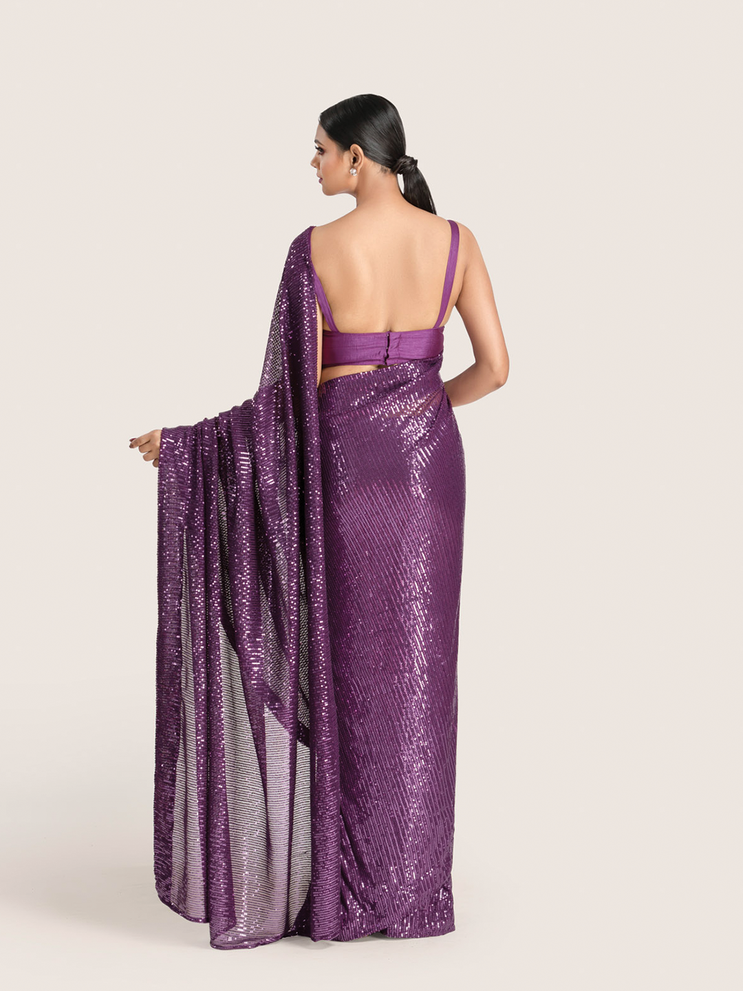 Eggplant Purple Sequins Saree With Blouse Fabric