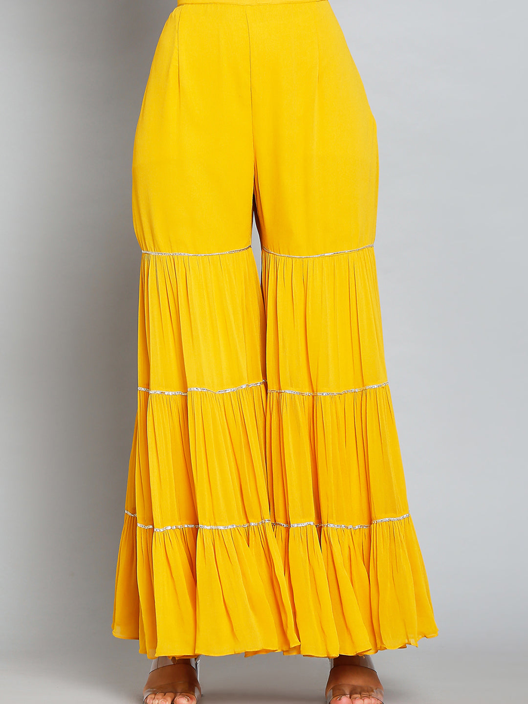Yellow Sharara Style Georgette Saree