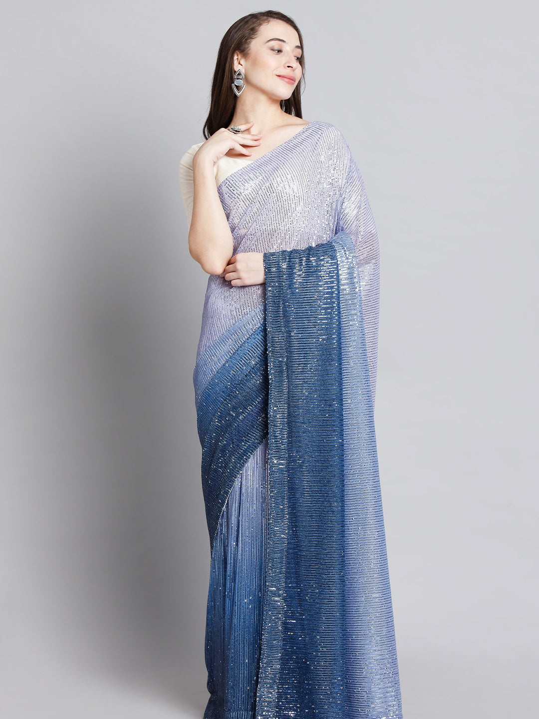 Blue Georgette Sequins Embroidered Skirt Saree Set Design by Archana  Kochhar at Pernia's Pop Up Shop 2023