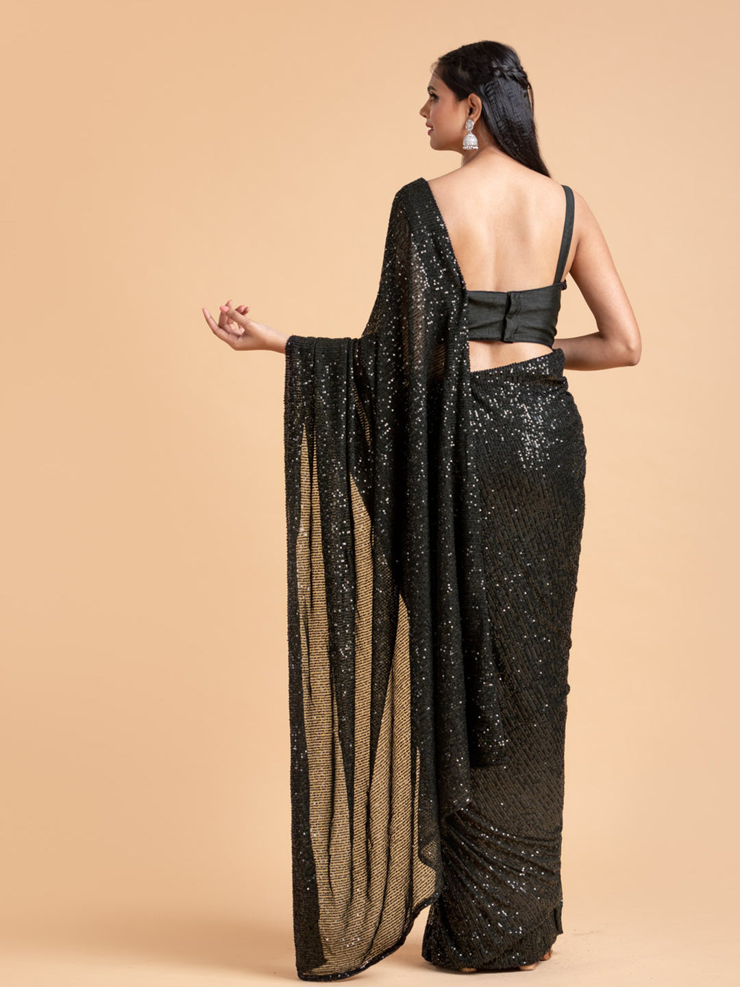 Black Sequins Saree With Blouse Fabric