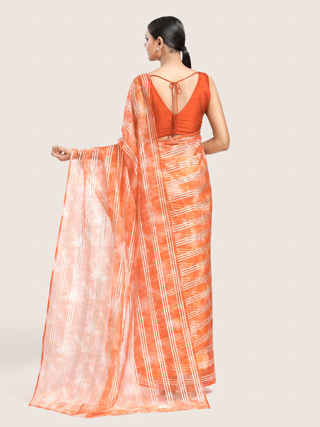 Orange Organza Gotta Patti Work Saree With Blouse Fabric