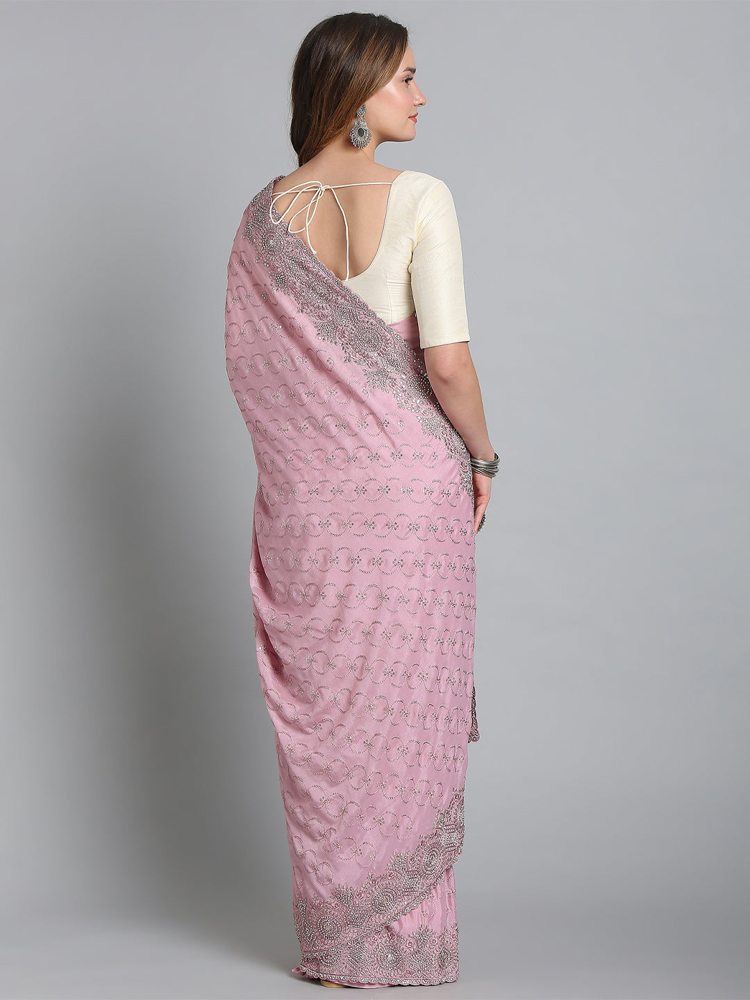 Dusty Pink Crepe Embroidered Saree