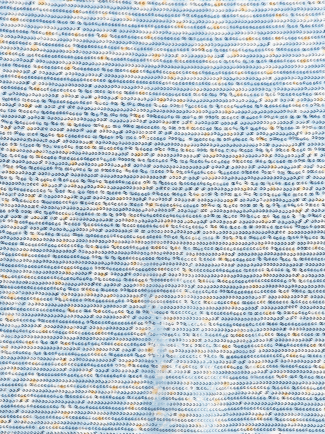 Blue Floral Print Net Sequin Saree