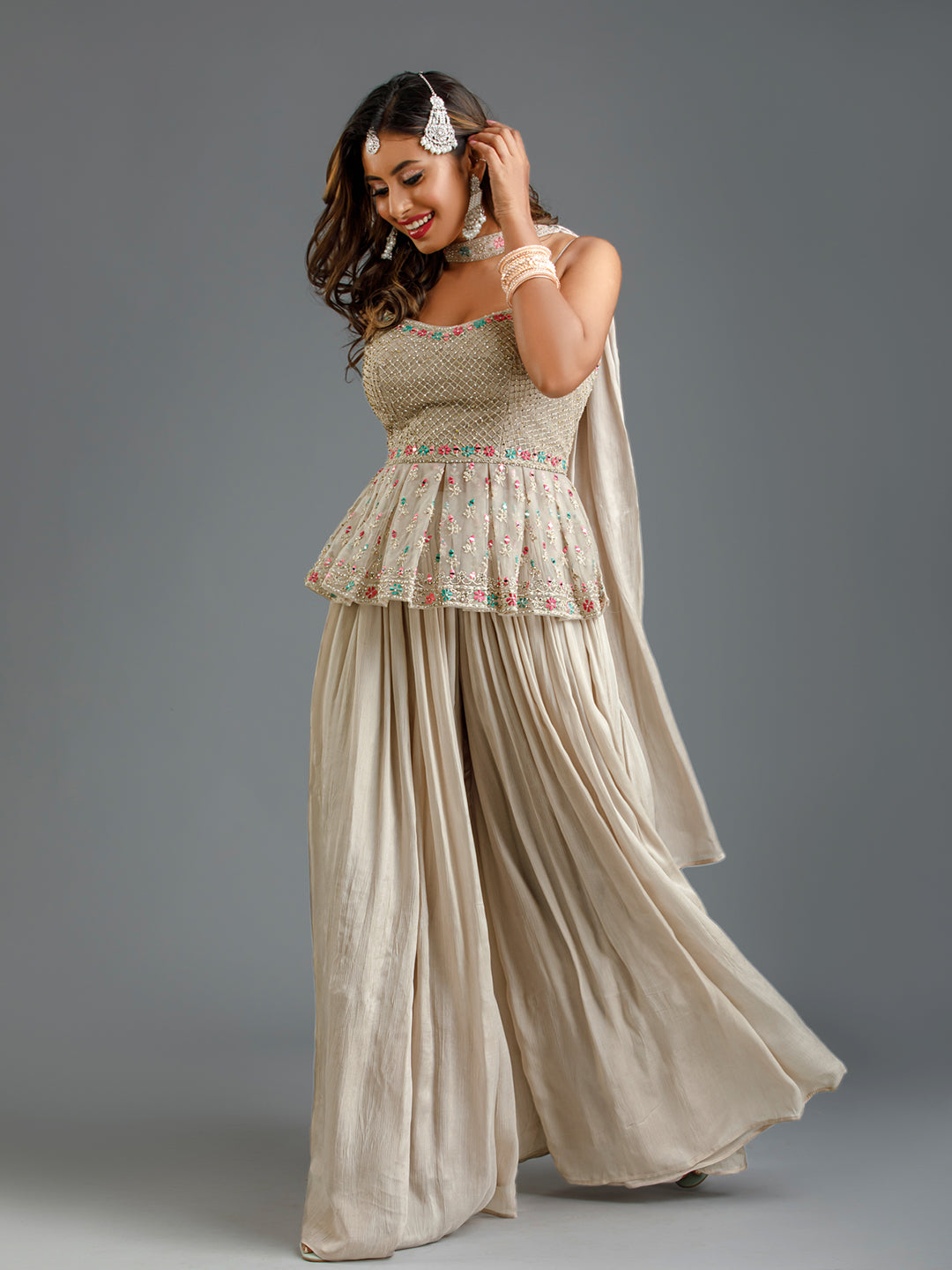 Peplum Sharara Dress with White embroidery  weddingasiaonlineshop