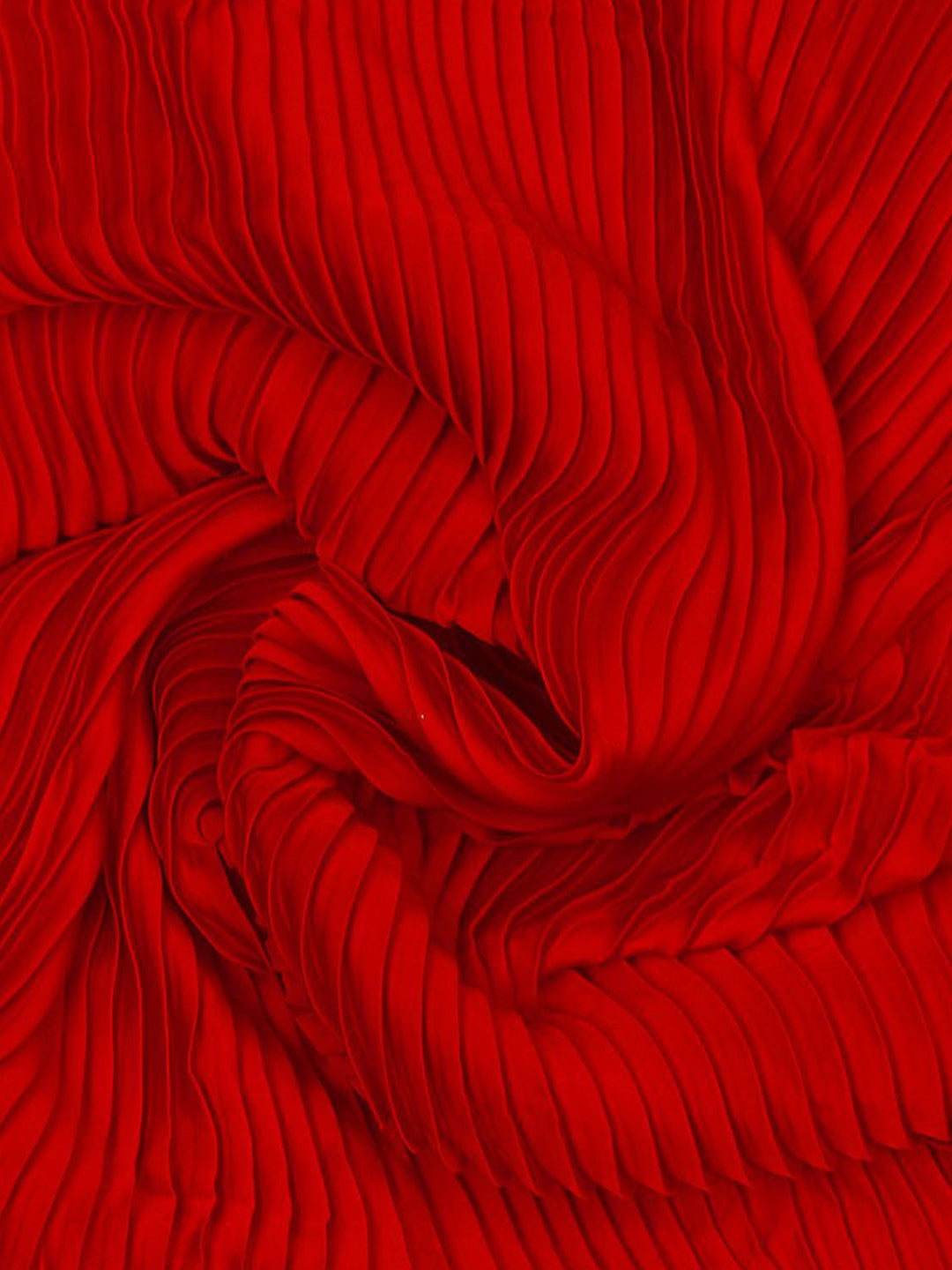 Red Satin Georgette Pleated Fabric
