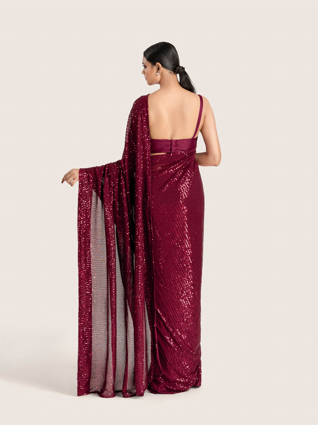 Maroon Sequins Saree With Blouse Fabric