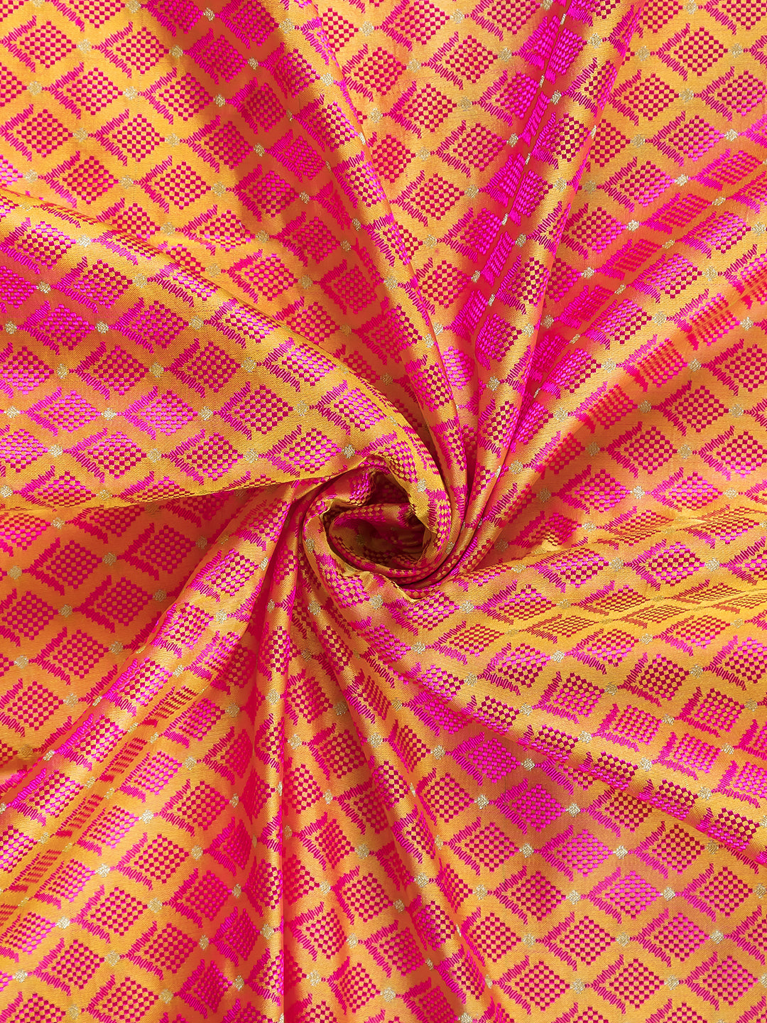 Orange Two Tone Banarasi Brocade Silk With Gold Zari