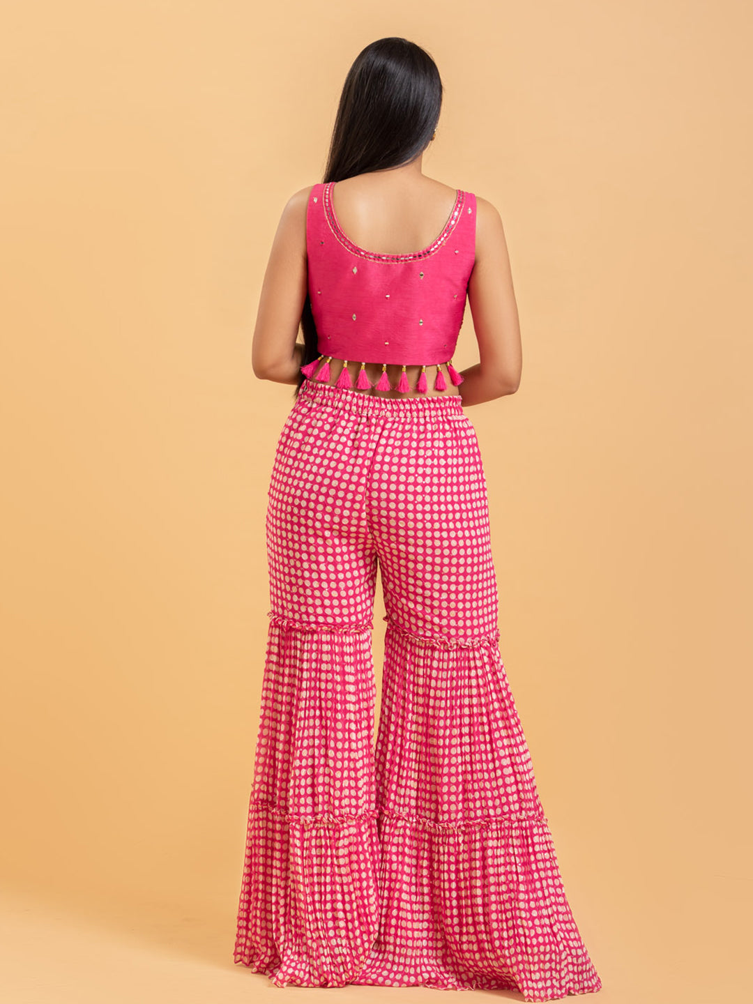 Pink Printed Palazzo Set With Hand Embroidered Work