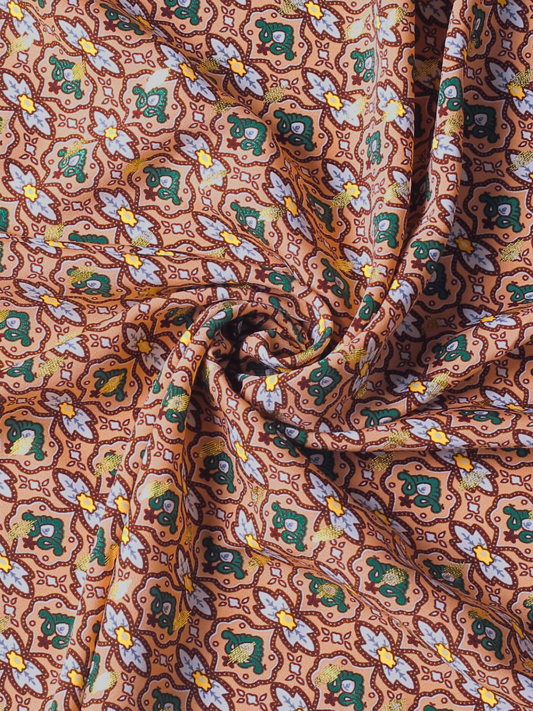 Peach Imported Foil Print Georgette Fabric