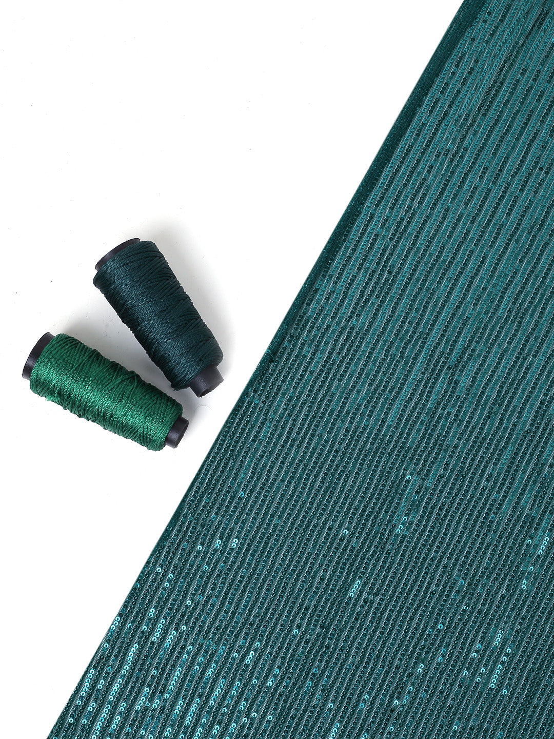 Bottle Green Stretchable Net Fabric With Sequin
