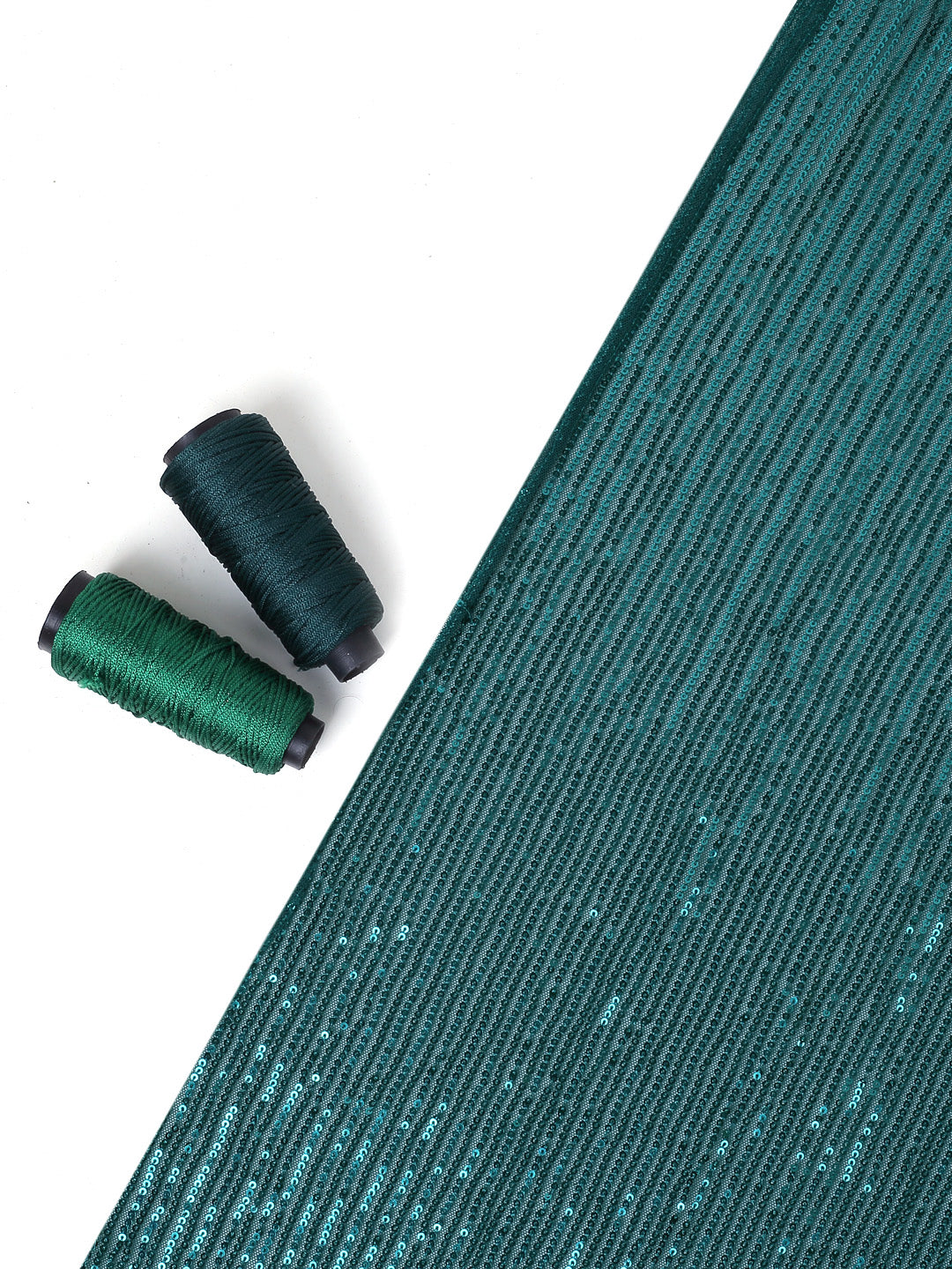 Bottle Green Stretchable Net Fabric With Sequin – Tirumala Designers