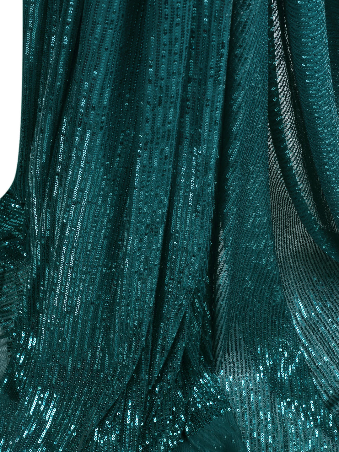 Bottle Green Stretchable Net Fabric With Sequin