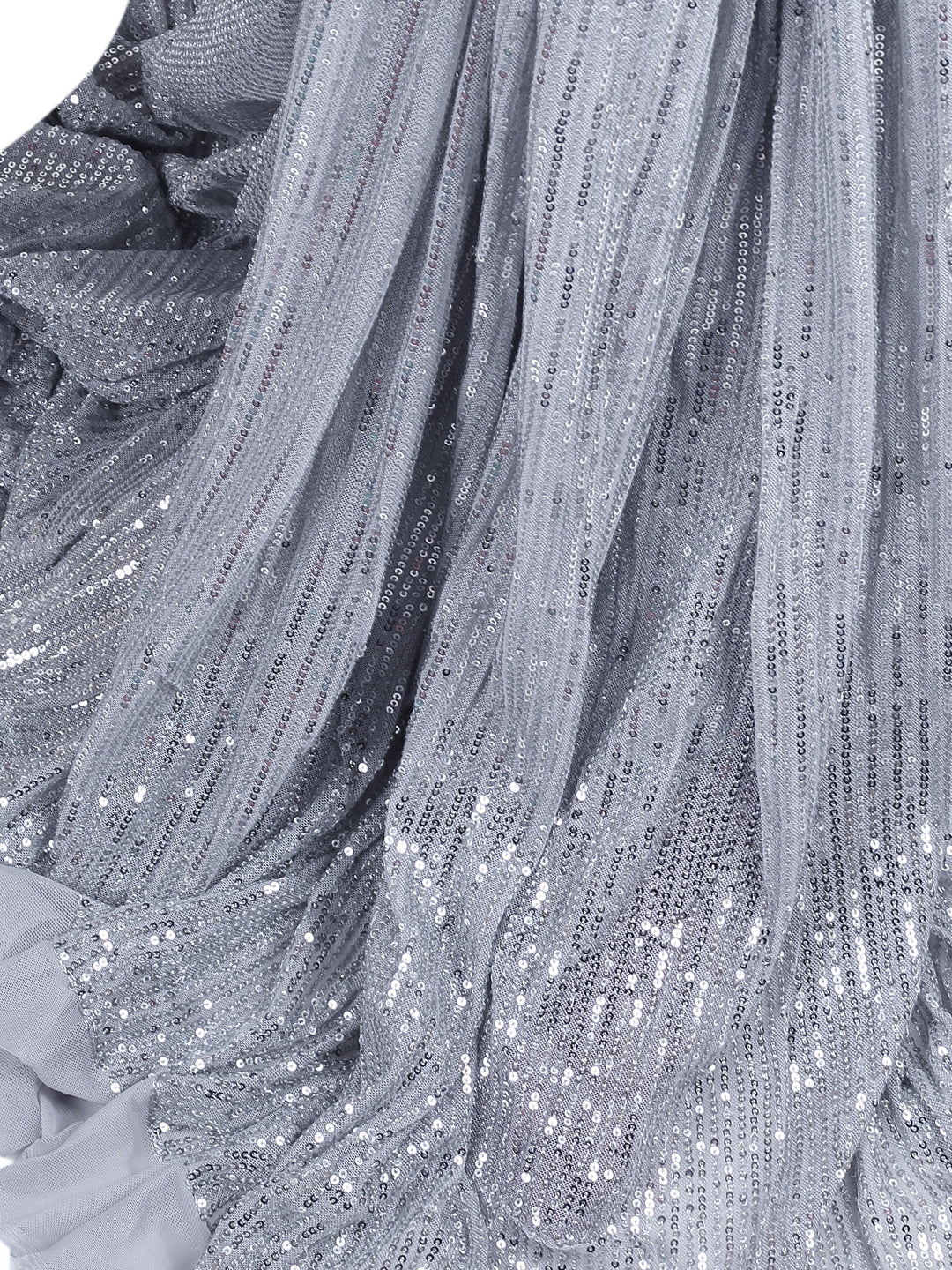 Grey Stretchable Net Fabric With Sequin