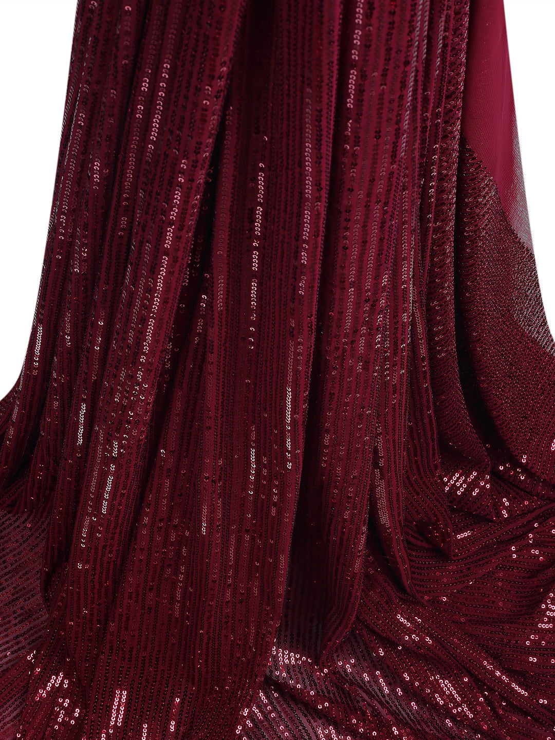 Maroon Stretchable Net Fabric With Sequin