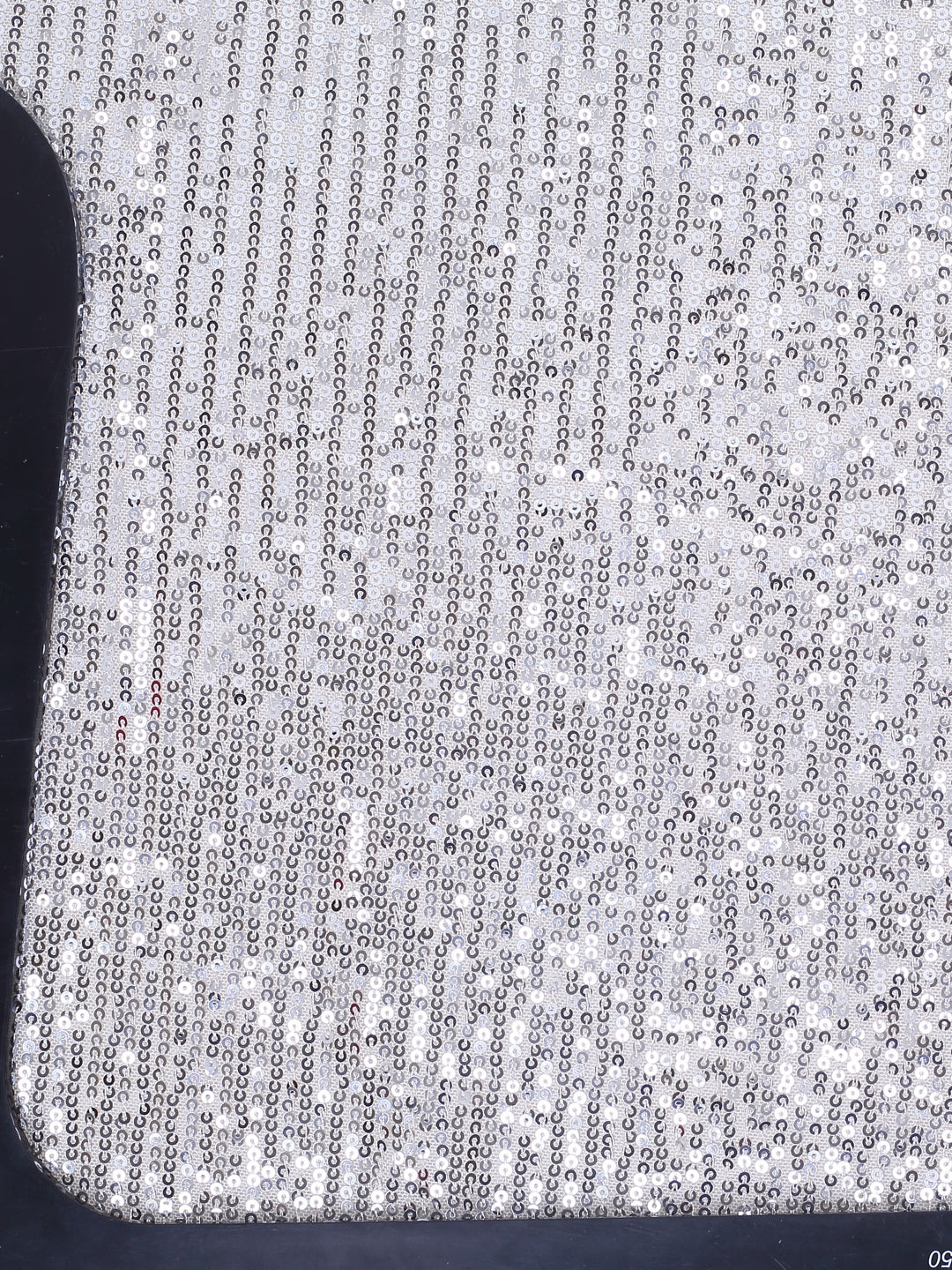 Off-white Stretchable Net Fabric With Silver Sequins