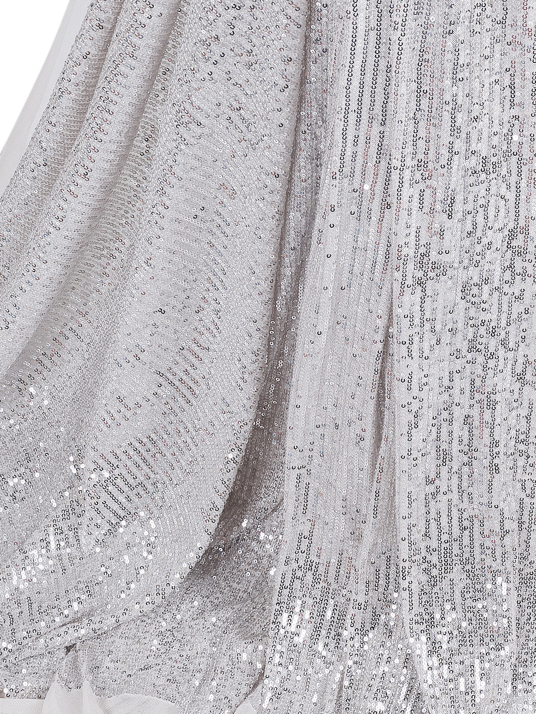 Off-white Stretchable Net Fabric With Silver Sequins – Tirumala