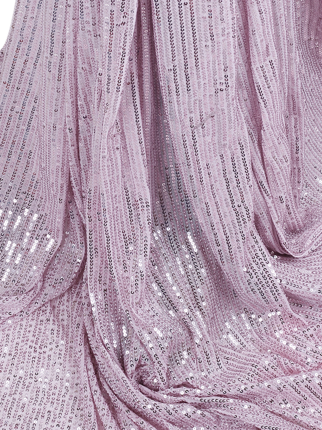 Baby Pink Stretchable Net Fabric With Sequin