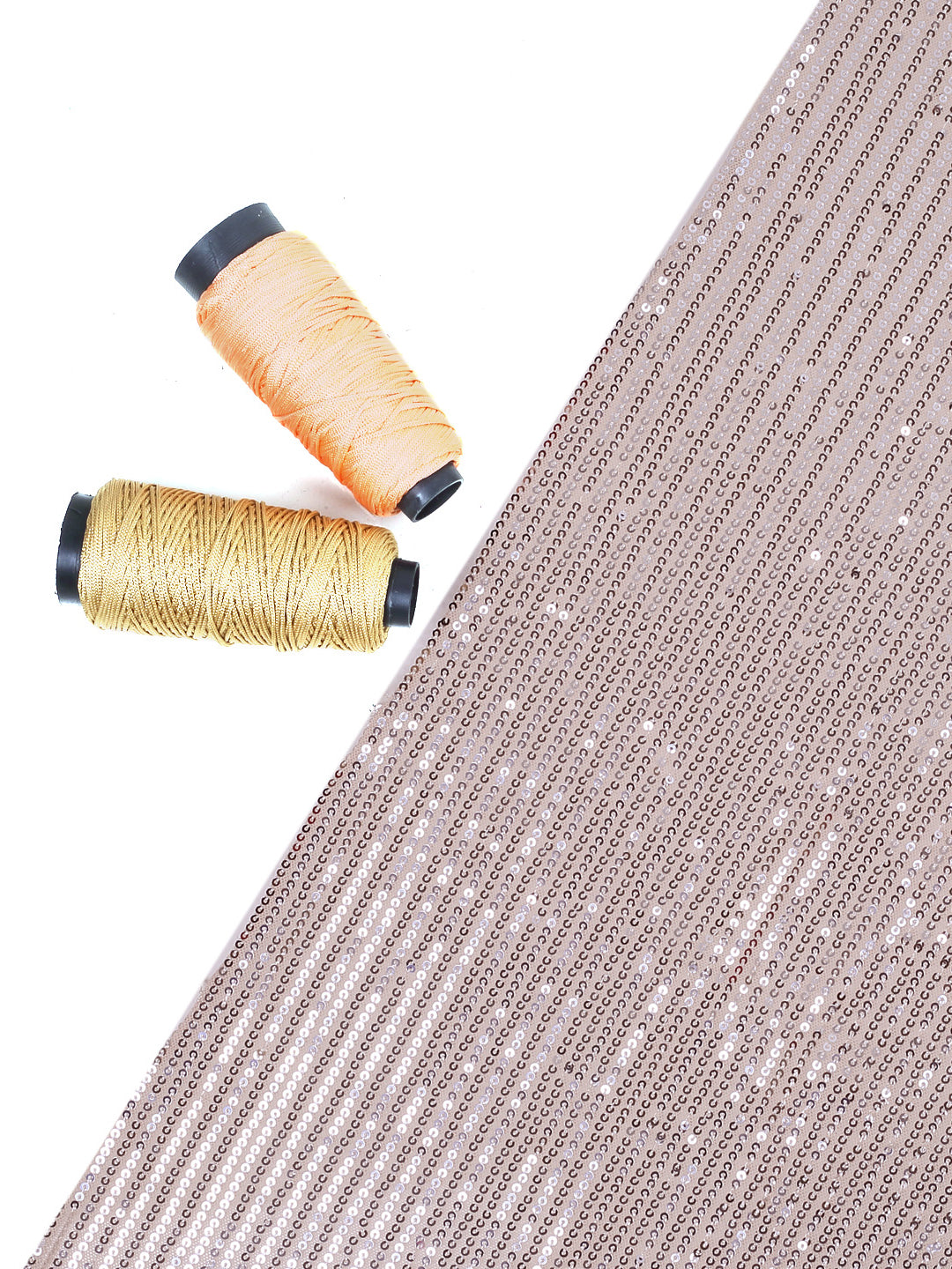 Peach Gold Stretchable Net Fabric With Sequin