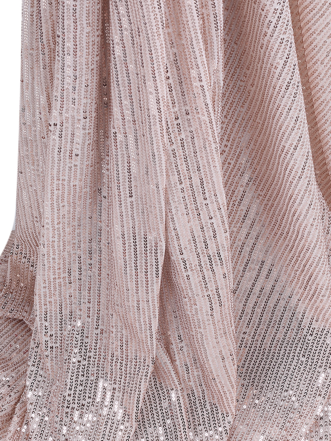Peach Gold Stretchable Net Fabric With Sequin
