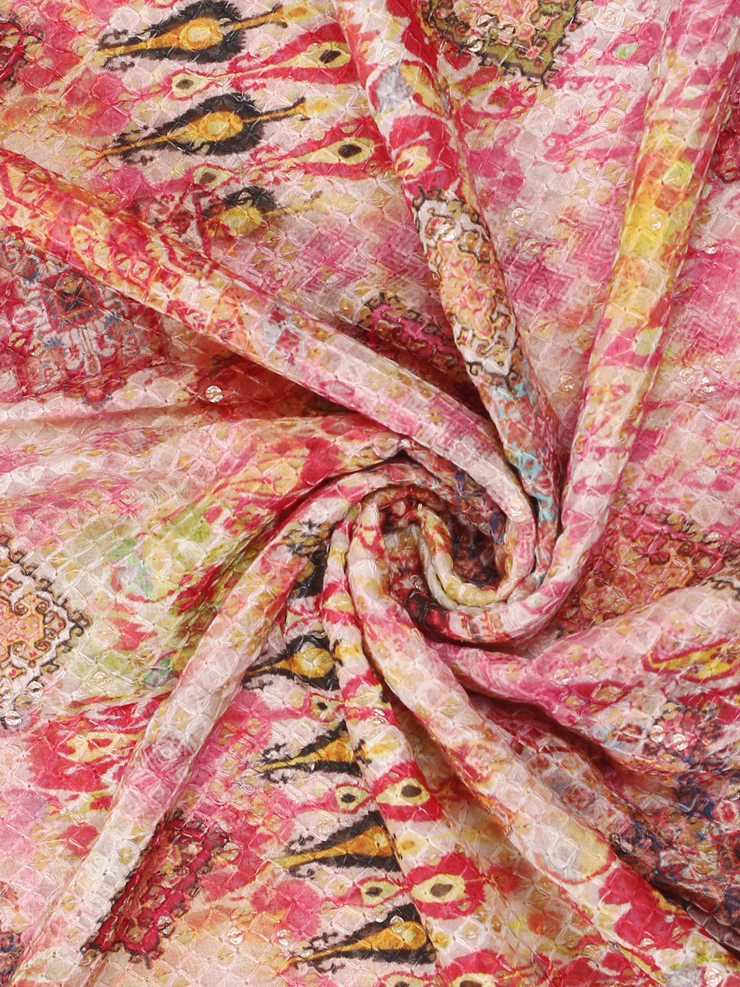 Digital Print On Viscose Georgette Fabric With Sequin And Thread Embroidery