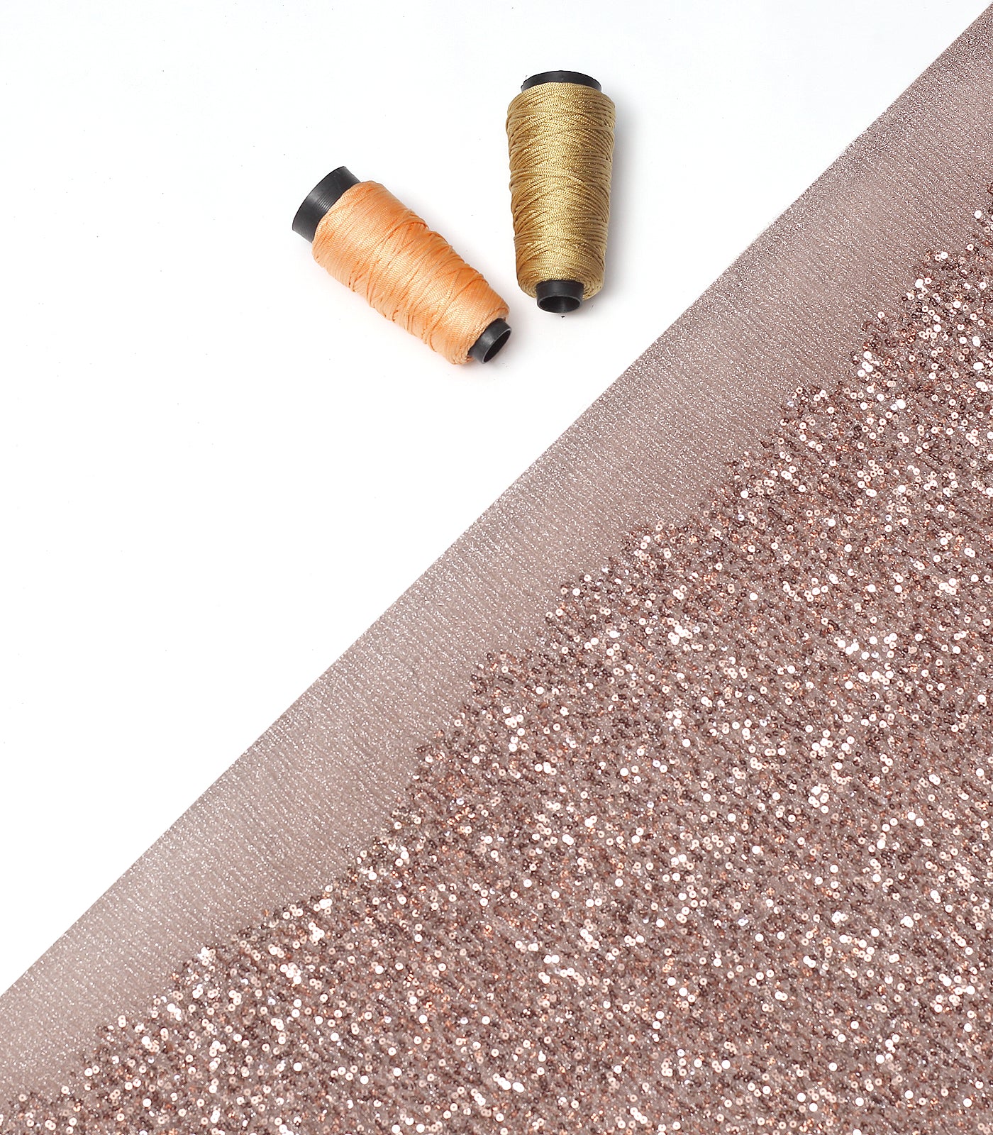 Rose Gold Imported Shimmer Crush Fabric With Sequins Work