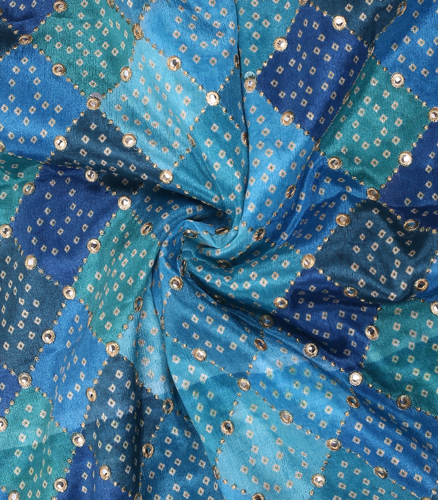 Chinon Fabric With Bandhani Print & Alba Work
