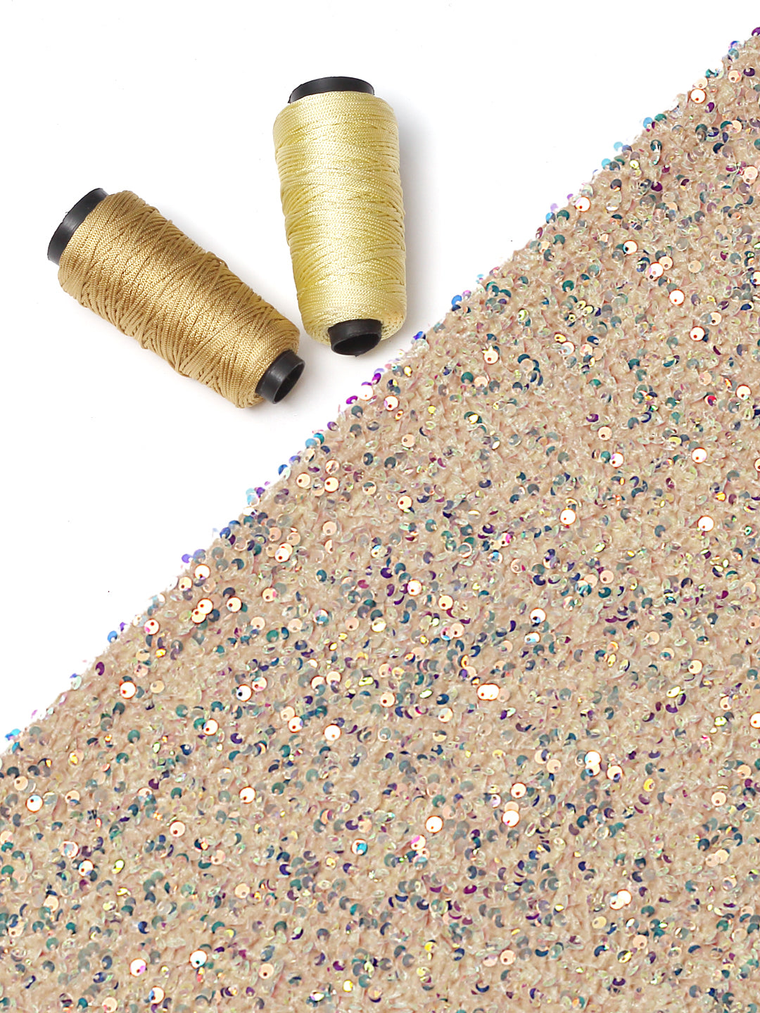 Beige Imported Stretchable Velvet Sequins Fabric