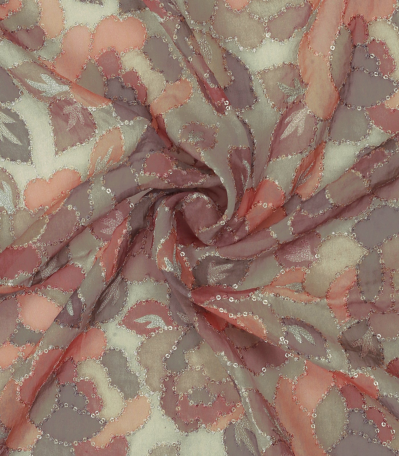 Floral Print Position Organza Fabric With Sequins Work