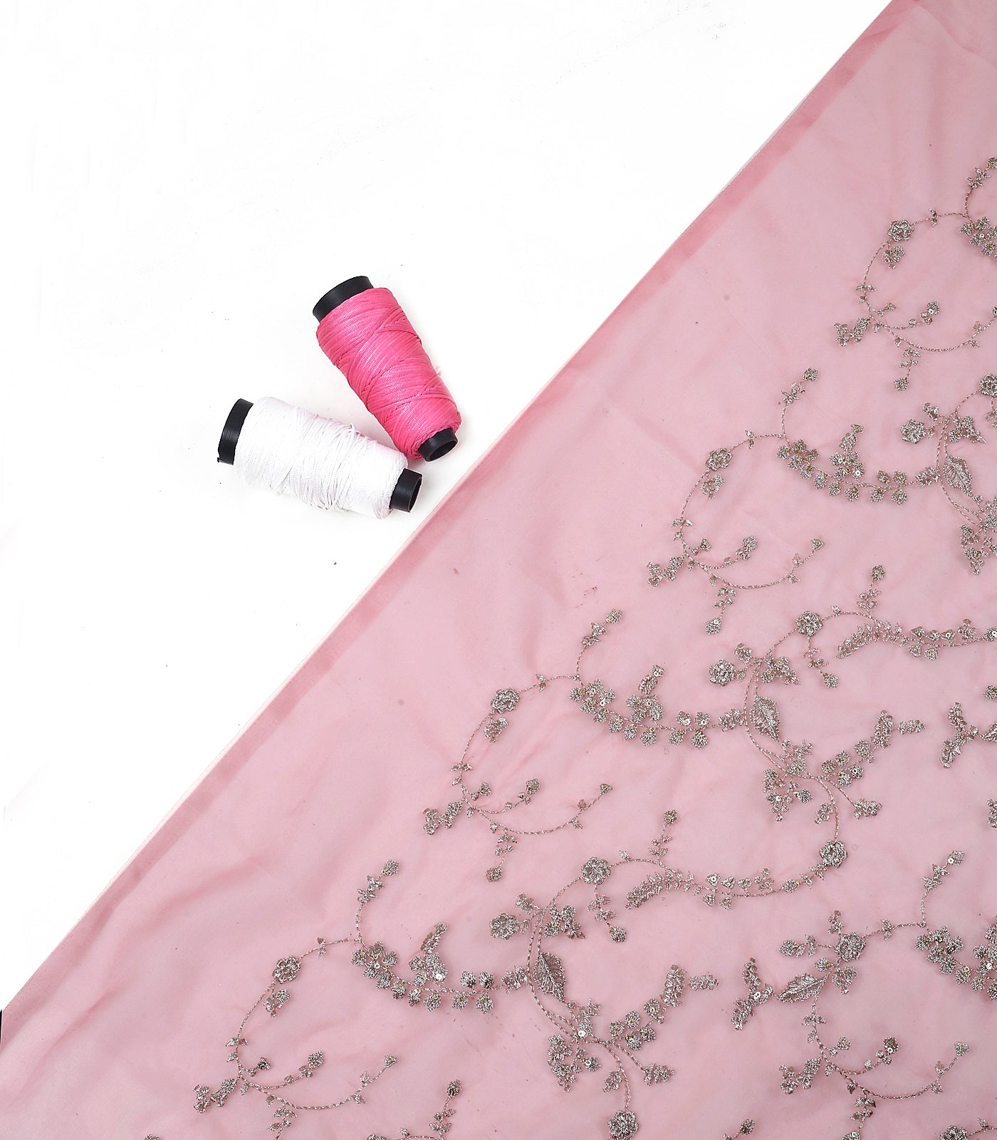 Light Pink Color Embroidered Fabric With Zari Work – Tirumala Designers