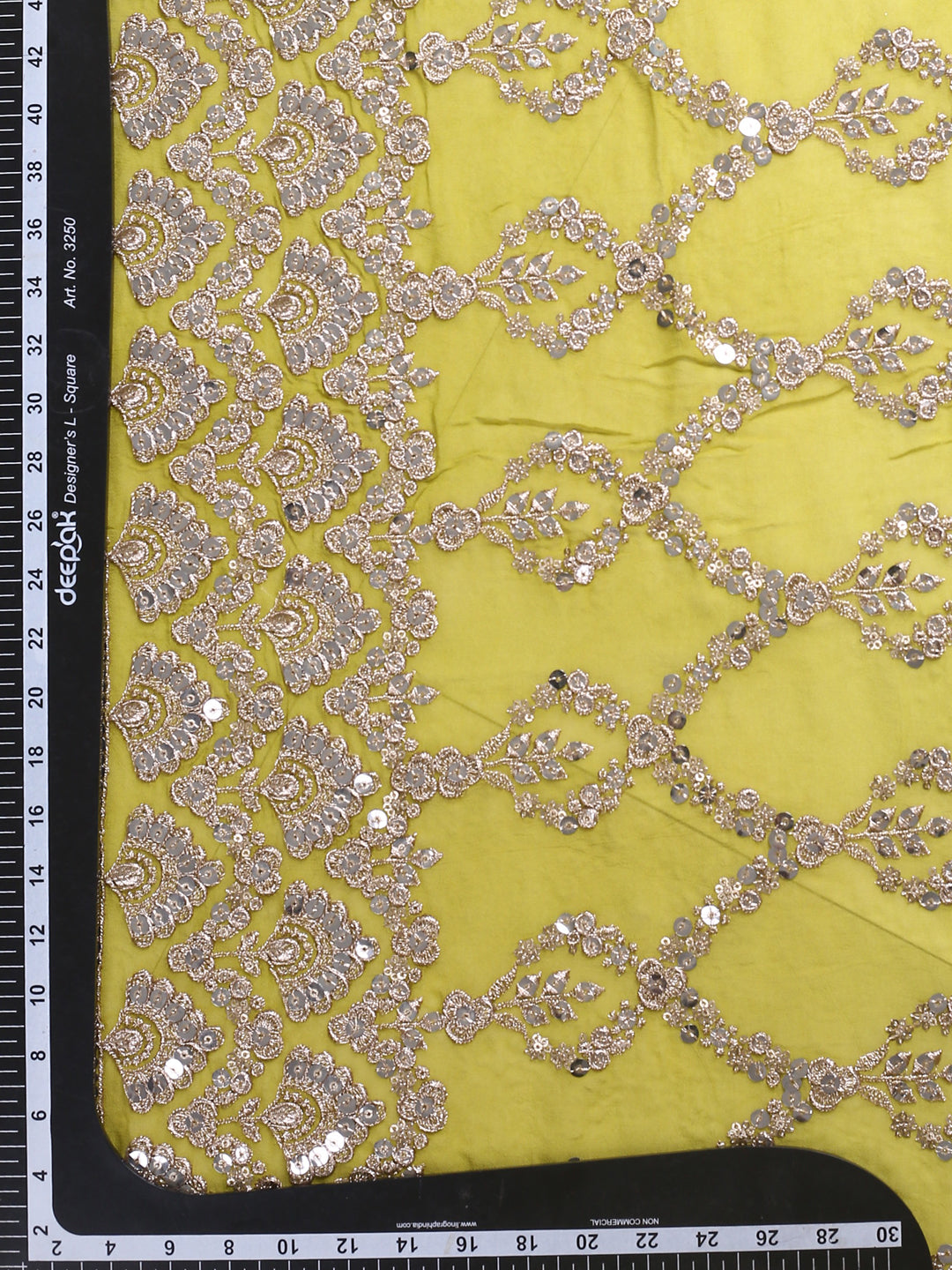 Yellowish Green Georgette Fabric With Sequin & Zari Work