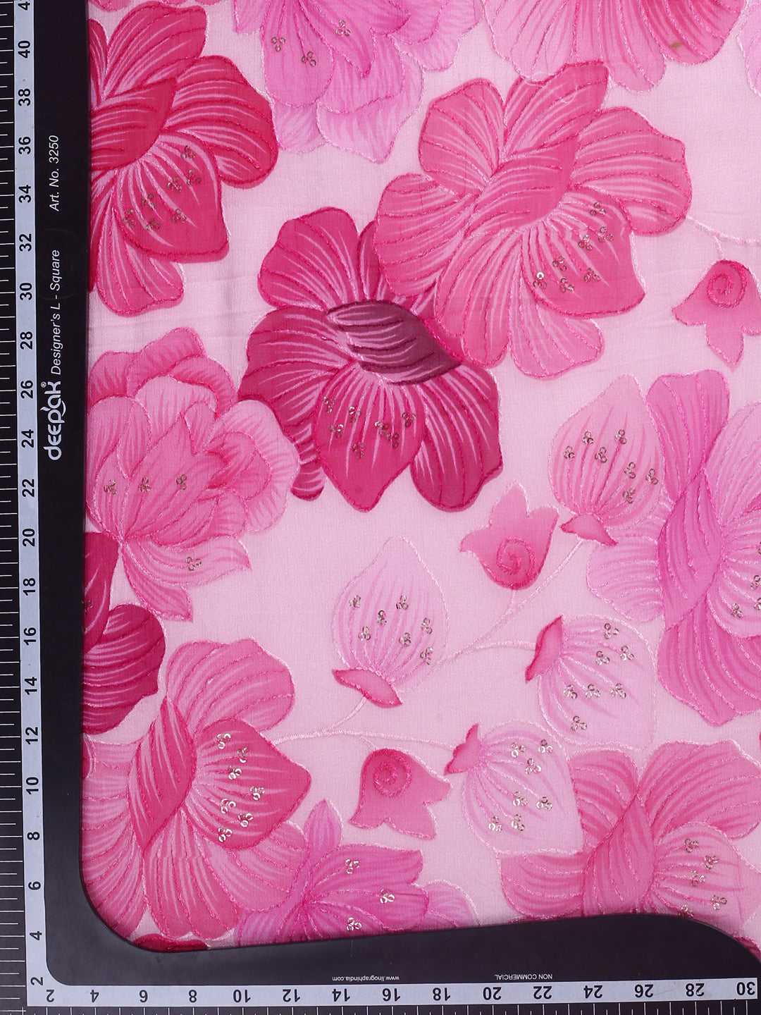 Pink Floral Printed Georgette Fabric With Aari Work