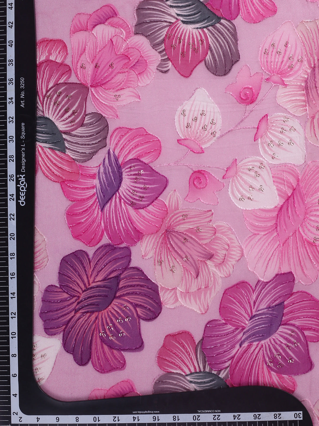 Shades Of Pink & Wine Floral Printed Georgette Fabric With Aari Work