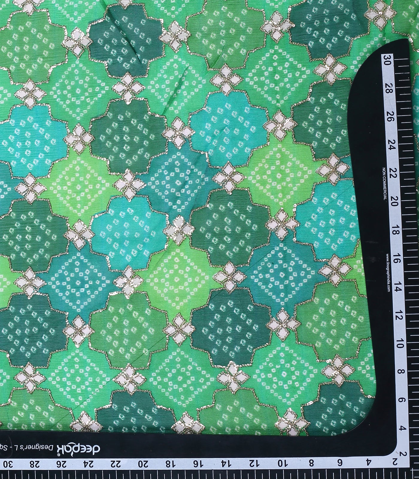 Multi Color Chinon Fabric With Position Print Embroidered & Sequence Work